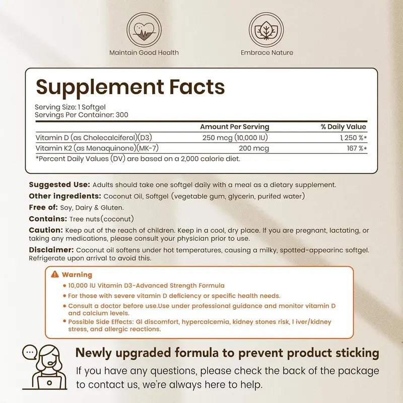 VEV Vitamin D3 K2 10000 IU